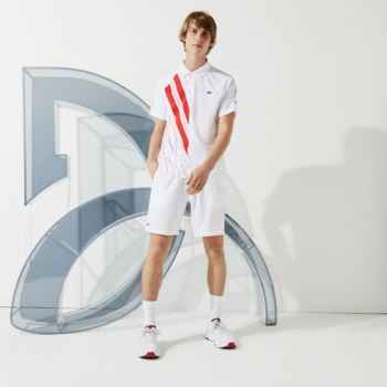 Lacoste SPORT x Novak Djokovic Print Stretch Jersey Polo Shirt Pánské - Šortky Bílé / Červené | CZ-T